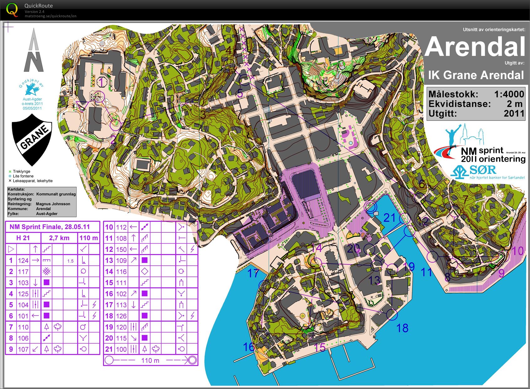 NM Sprint Arendal H21 course (2013-07-09)